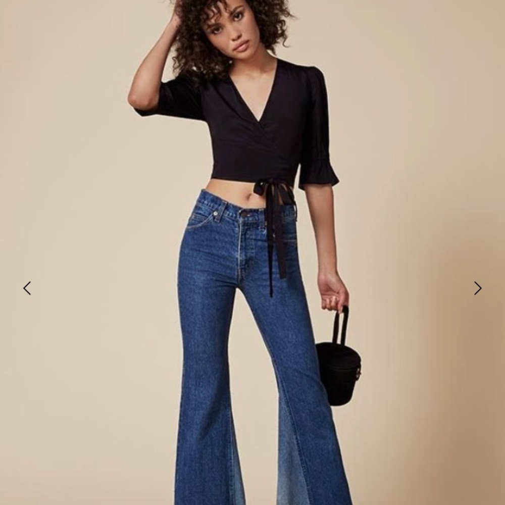 Black Ref Finley Wrap Crop Top w/ Ruffle Sleeves (S)